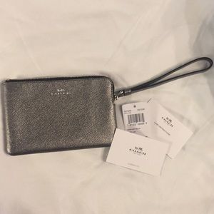 Coach wristlet in pewter leather